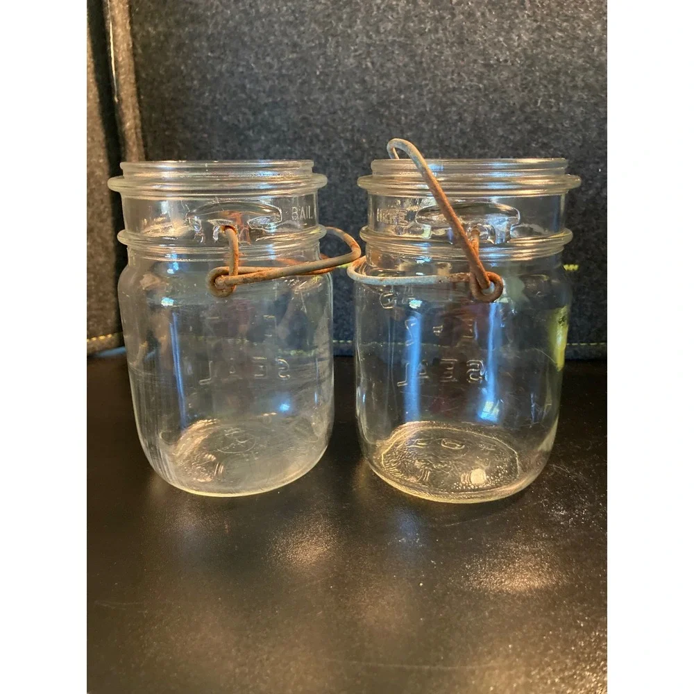 2 Vintage Style Atlas E-Z Seal Glass Canisters Wire Bail Closure Decorative Jars